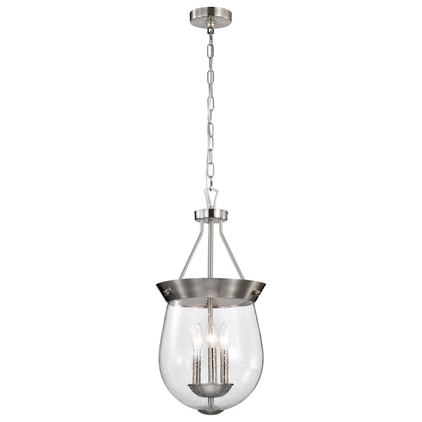 Boliver 3-Light Pendant 11 In. Brushed Nickel Clear Seeded Glass